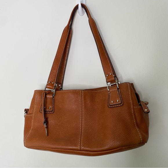 Fossil Handbags - Y2K Vintage Fossil Cognac Genuine Pebbled Leather Shoulder Bag Purse